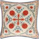 patdrea Designer Throw Pillow Covers,Square Brilliant Vintage Red Tropical Linen with Floral Pattern Pillow Cover,Decorative Pillowcases Cushion for Bed Living Room Outdoor Car,18"x18"