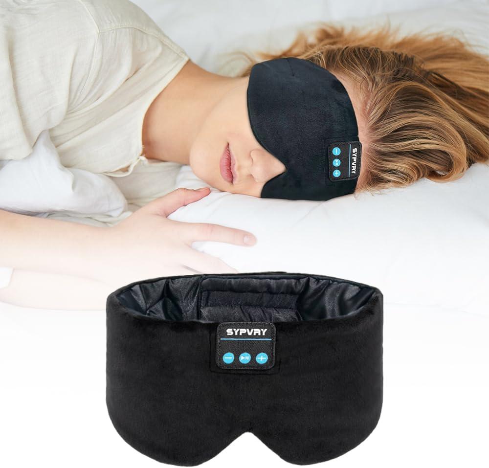Sleep Mask Bluetooth 5.4 Headphones Soft Wireless Headband Eye Mask Blackout with Microphone (Black, M)