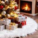 Christmas Tree Skirt 60 Inch White - Fluffy Faux Fur Christmas Tree Mat & Decoration for Indoor Outdoor Use