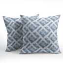 Boho Slate Blue Pillow Covers 18x18 Set of 2 Abstract Geometric Plaid Print Pattern Rustic Decorative Outdoor Farmhouse Zipper Pillowcases Decorations Throw Cushion Cover Decor for Couch Sofa Bed