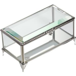 Glass Vintage Jewelry Box Keepsake storage Trinket Ring Display Box Home Decor Beveled Clear Glass Box Organizer(6.5x3.5x3.3inches) (Silver)