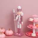 PRETYZOOM Pink Wooden Nutcracker Doll - 12 Inch Christmas Decoration Soldier with Base for Holiday Decor, Tabletop Display