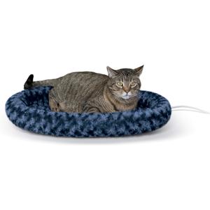 K&H Pet Products Bolster Heated Cat Bed for Indoor Cats, Thermo-Kitty Fashion Splash Orthopedic Foam Heated Pet Bed for Large Cats, Dogs, Waterproof Pet Heater, Safety Listed - Large 16 X 22in Blue