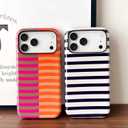 Skyseaco for iPhone 17 Pro Case Cute Aesthetic Horizontal Striped Phone Case for Women Girl Shockproof Slim TPU and Hard PC Protective Cover 6.3 inch 2025 - Orange and Pink