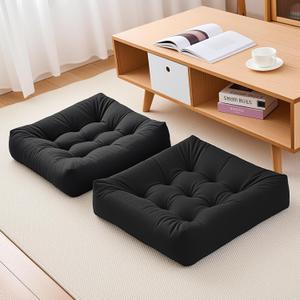 2Pcs Floor Pillows for Adults, 22 * 22 Inch Meditation Cushions, Large Square Sitting Cushion Living Room Memory Foam Pillow for Sitting (2, Black, 22x22x4 Inch)