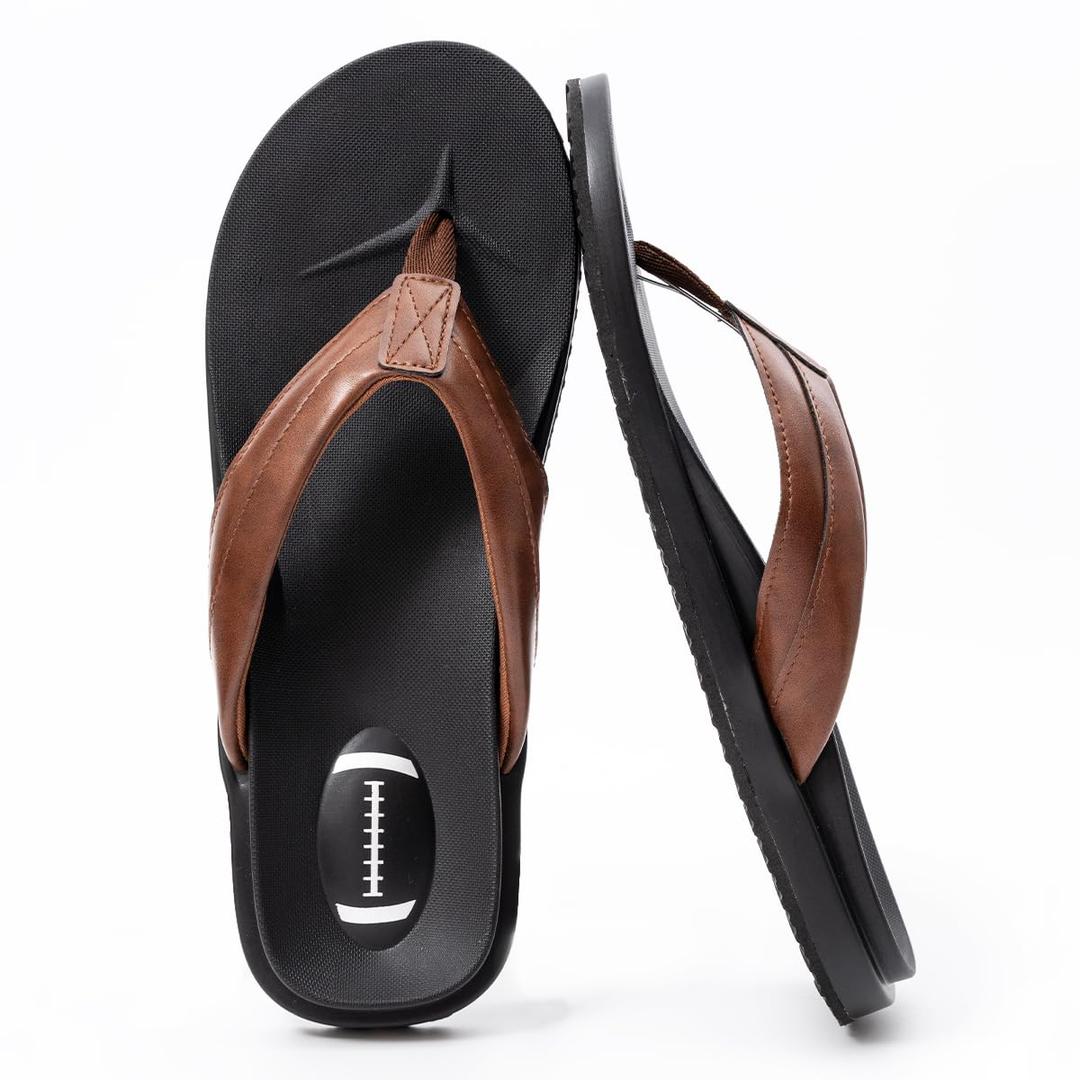 QIGEGE Flip Flop For Men with Arch Support Ultra Soft Cushion Footbed Slip On Lightweight Comfortable Thick Yoga Mat Thong Sandals Beach Thong Slides, Rugby Brown, Size 8