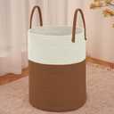 Large Woven Laundry Basket Hamper,60L Cotton Rope Storage Bin for Blankets,Toys and Clothes,Decorative Tall Nursery Hamper for Living Room,Baby Nursery,Bathroom and Bedroom,White and Brown