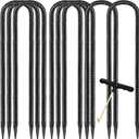 Trampoline Stakes Trampoline Anchors High Wind Heavy Duty Trampoline Accessories Galvanized Steel Set of 8 for Trampolines (12inch Rebar Black 8Pcs)