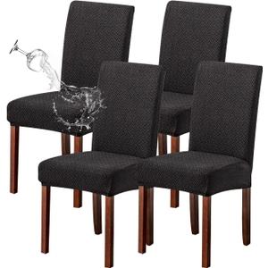 Genina Waterproof Chair Covers for Dining Room Set of 4 Kitchen Chair Covers Parson Dining Chair Slipcover,Black
