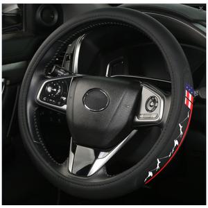 Premium Leather American Flag USA Steering Wheel Cover Universal 14.5-15inch Compatible with Car Truck SUV