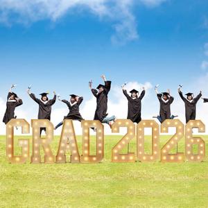 Aurelema 8 Pcs 4 ft Prom Grad 2026 Marquee Light Letters Numbers Class of 2026 Large Sign LED Number Letter with String Lights for High School College Graduation Decorations Party(Gard 2026)