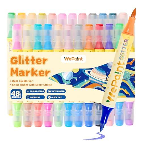 WePaint 45 Colors Glitter Markers, 21 Pack Dual Tip Glitter Brush Pens, Shimmer Pens Water-based Ink, Glitter Paint Pens for Adults DIY Crafts, Card Making, Coloring Books, Writing, Scrapbooking