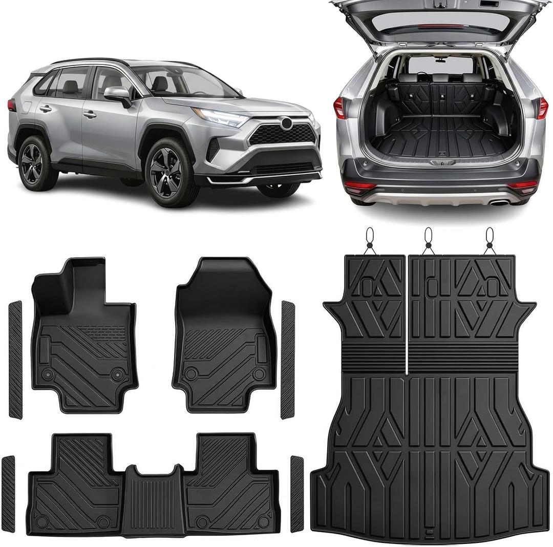 TPE Floor Mats Set for Toyota RAV4 Hybrid 2025 2024 2023 2022 2021 2020 2019, All Weather Custom Fit Floor Liners & Cargo Liner & Backrest Mats, Size: 1.For Toyota RAV4|26 Hybrid|Full Set