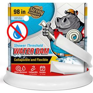 Shower Threshold Water Dam Barrier 98" - White Collapsible Shower Water Blocker - Guard for Walk in Shower - Water Guard Stopper for Floor - Shower Door Water Blocker by Hippo Dam