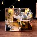 TuKIIE DIY Miniature Dollhouse Kit with Furniture, 1:24 Scale Creative Room Mini Wooden Doll House Accessories Plus Dust Proof & Music Movement for Kids Teens Adults (Satisfied Time)