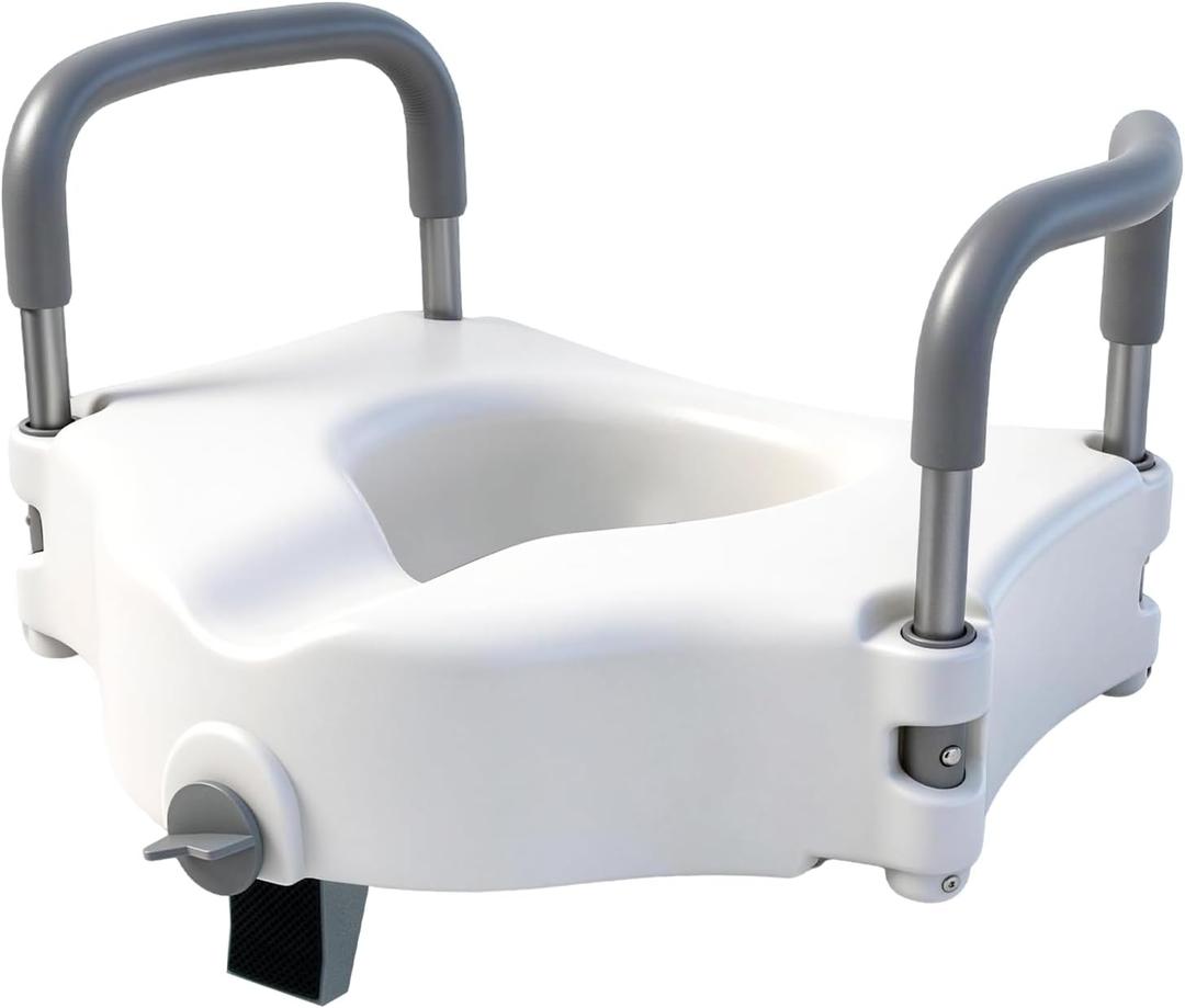 Raised Toilet Seat with Handles, Toilet Seat Riser for Seniors with Adjustable Height & Width, Cozy Padded, 300lb Capacity, Handicap Toilet Seat for Elderly