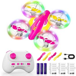 LED RC Drone for Kids 6+, Christmas Birthday Gift for Boys & Girls with Remote Batteries, 360° Flip, High Speed Mode, 45 Min Flight Indoor and Outdoor Flying Toy - RoseRed Yellow