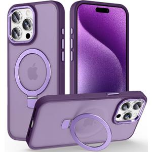 Magnetic for iPhone 15 Pro Max Case with Invisible Stand, [10 FT Drop Protection] [Velvety Touch] Slim Translucent Matte Back Shockproof Phone Case for iPhone 15 Pro Max 6.7'', Dark Purple