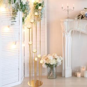 GENMOUS 46" Gold Metal 9-Arm Candle Holder, Floor Candelabra with 9.44" Base, Tall Pillar Taper Candlesticks for Wedding, Home Decor, Halloween, and Christmas Party