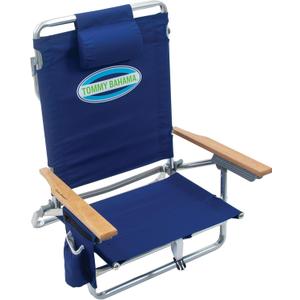 Tommy Bahama 5-Position Classic Lay Flat Folding Backpack Beach Chair, Polyester, Navy