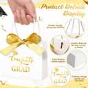 Moinchore 30 Pcs Graduation Gift Bags Bulk 5.5 x 4.7 x 2.5'' Small White and Gold Class of 2026 Treat Bags with Handles Bow Ribbon Congrats Grad Paper Party Favor Decorations for College High School