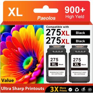 PG-275XL Black Ink Cartridges 2-Pack Replacement for Canon 275XL High Yield PG275 275XL 275 XL Compatible with Pixma TS3522 TS3520 TS3720 TS3722 TR4720 TR4722 TR4700 TR4723 TS3500 Printers (2 Black)