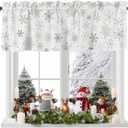 Christmas Valance, Gold and Grey Snowflake Christmas Valances for Windows Rod Pocket Curtain Valances Snowflake Christmas Window Treatment Small Curtain for Xmas Winter 42" W x 18" L, 1 Panel