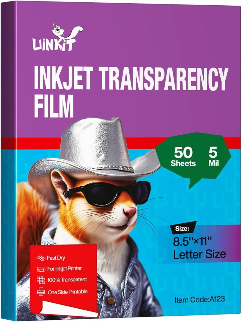 Uinkit Inkjet Transparency Film 50 Sheets 8.5x11 OHP Overhead Projector Film for DIY Crafting 100% Clear Transparency Paper For Inkjet Printer
