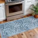 Vintage Washable 2x5 Rug, Blue and White Hallway Runner, Super Soft Non-Slip Kitchen Runner, Print Faux Wool Floral Thin Carpet for Entryway & Bedside