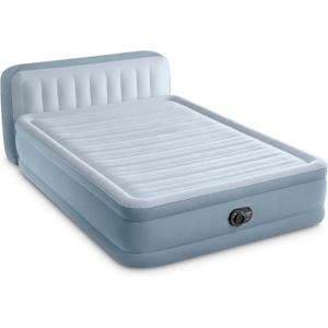 Intex 64449ED Dura-Beam Deluxe Plush Air Mattress with Headboard: Fiber-Tech - Queen Size - Built-in Electric Pump - 18in Bed Height - 600lb Weight Capacity