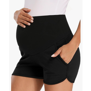 fitglam Women's Maternity Shorts Over Belly Pregnancy Lounge Workout Running Pajama Sleep Shorts with Pockets Size Large