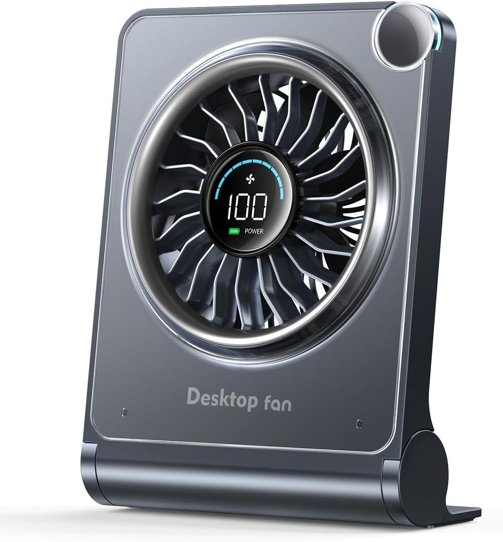 Small Desk Fan, Quiet Portable Table Fan with 100 Speeds, 12 Hrs Cooling, Strong Airflow, Digital Display, 180 Adjustable, Rechargeable Desktop Fan for Bedroom Office Cruise Travel, Black