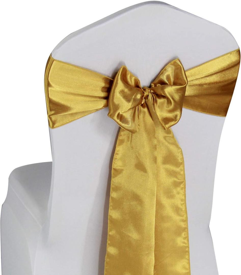 Satin Chair Sashes - Elegant Premium Quality, 6 x 108 Inch - Perfect for Weddings, Parties, and Events - (Golden, 10 pcs)
