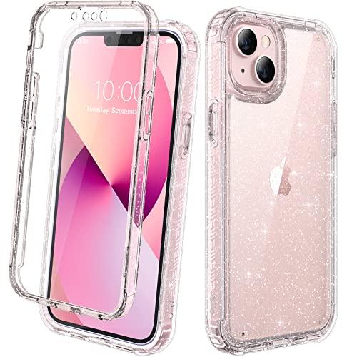Diaclara Designed for iPhone 13 Case, Full Body Rugged with Built-in Touch Sensitive Anti-Scratch Screen Protector, Soft TPU Bumper Case for iPhone 13 6.1" (Clear Glitter)