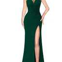 VFSHOW Womens 2024 Formal Prom Maxi Dresses Illusion Halter Keyhole Back High Slit Applique Twist Front Evening Gown Dress (Green, Large)