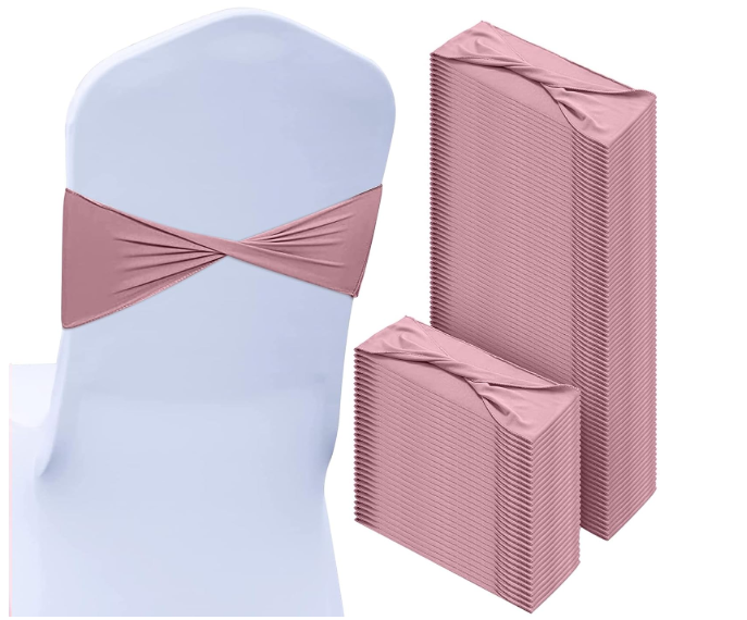 Kinlop 150 Pcs Spandex Chair Sashes Bows Stretch Chair Cover Bands Elastic Ties Bands Slider Sashes Without Buckle Decorations for Wedding Party Events Ceremony Birthday(Dusty Pink)