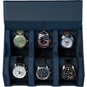 DailyWatch | Watch Box For 6 Watches | Genuine Black Leather Watch Roll Case With Soft Velvet Interior | Travel Watch Case - Protect & Display Your Watches | Watch Storage Travel Case in Navy Blue DailyWatch | Watch Box For 6 Watches | Genuine Black Leather Watch Roll Case With Soft Velvet Interior | Travel Watch Case - Protect & Display Your Watches | Watch Storage Travel Case in Navy Blue