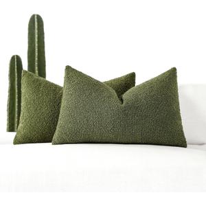 12x20 Boucle Lumbar Pillow Covers, Set of 2, Olive