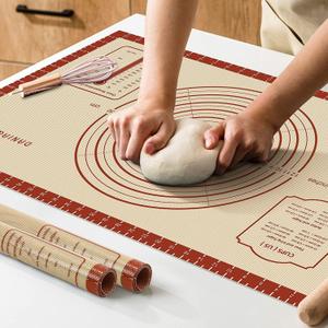 26x16 Inch Extra Thick Silicone Baking Mat with Measurements, Non-slip and Reusable - For Cookies, Bread, Pastry (26"L x 16"W, Red)