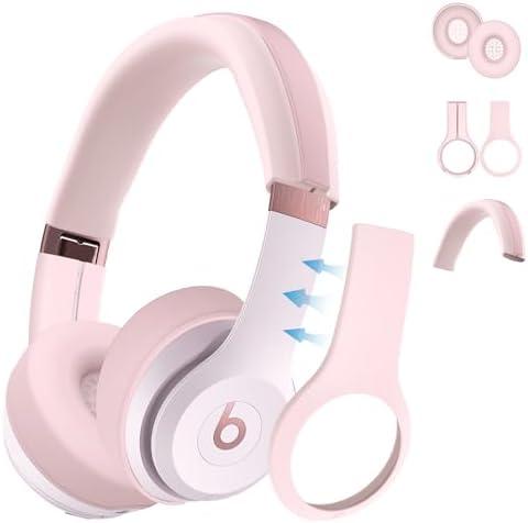 3 in 1 Beats Silicone Case for Solo 4 Headphones, Protective Covers for Shell/Ear Pad/Headband - Pink