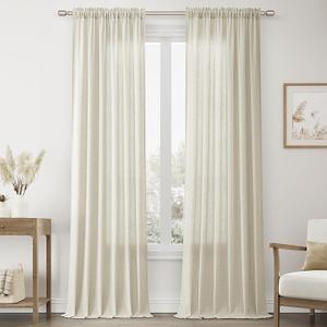 Beige Linen Curtains 92 Inches Long for Living Room 2 Panel Set Rod Pocket Light Filtering Privacy Semi Sheer Flax Linen Curtains Rustic Farmhouse Boho Decor Cotton Textured Gauze Drapes 52x92