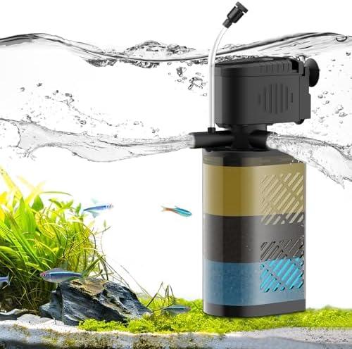 Devopet Aquarium Filter for 20-60 Gallon Tanks, Internal Fish Tank Filter, Powerful Submersible Pumps Fish Filter, Turtle Tank Filter, with Dual Water Outlet & Aeration