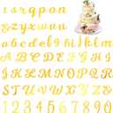 64 PCS Acrylic Cake Alphabet Numbers Topper Mirror Number 0-9 Alphabet A-Z Acrylic Letter Mirrored Gold Cake Topper DIY Cupcake Decoration for Anniversary Wedding Baby Shower Party Supply