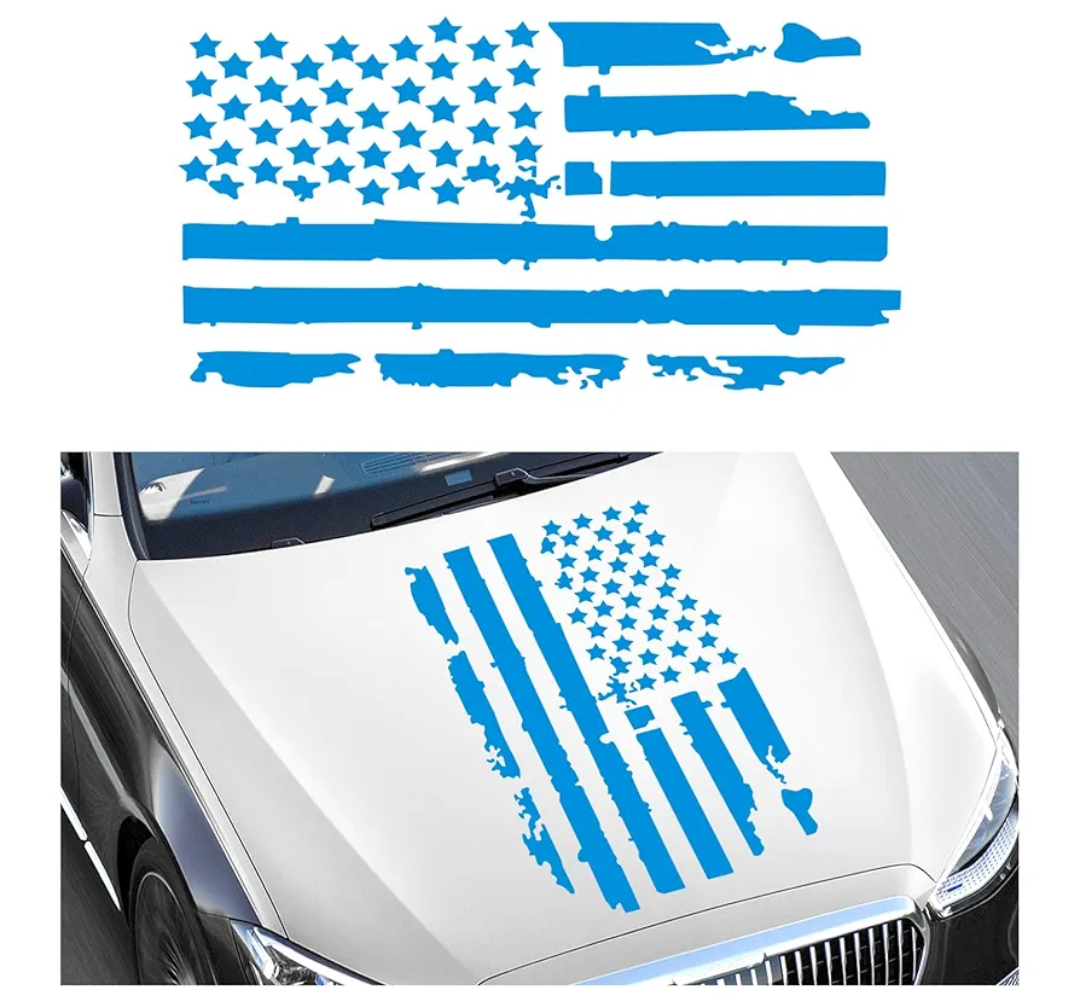 Wevdn Distressed American Flag Sticker, 16.9" × 30.7" Waterproof Patriotic Old Glory Military Grunge Sticker, Universal Car Door Wall Window Windshield Decoration Sticker (Blue)