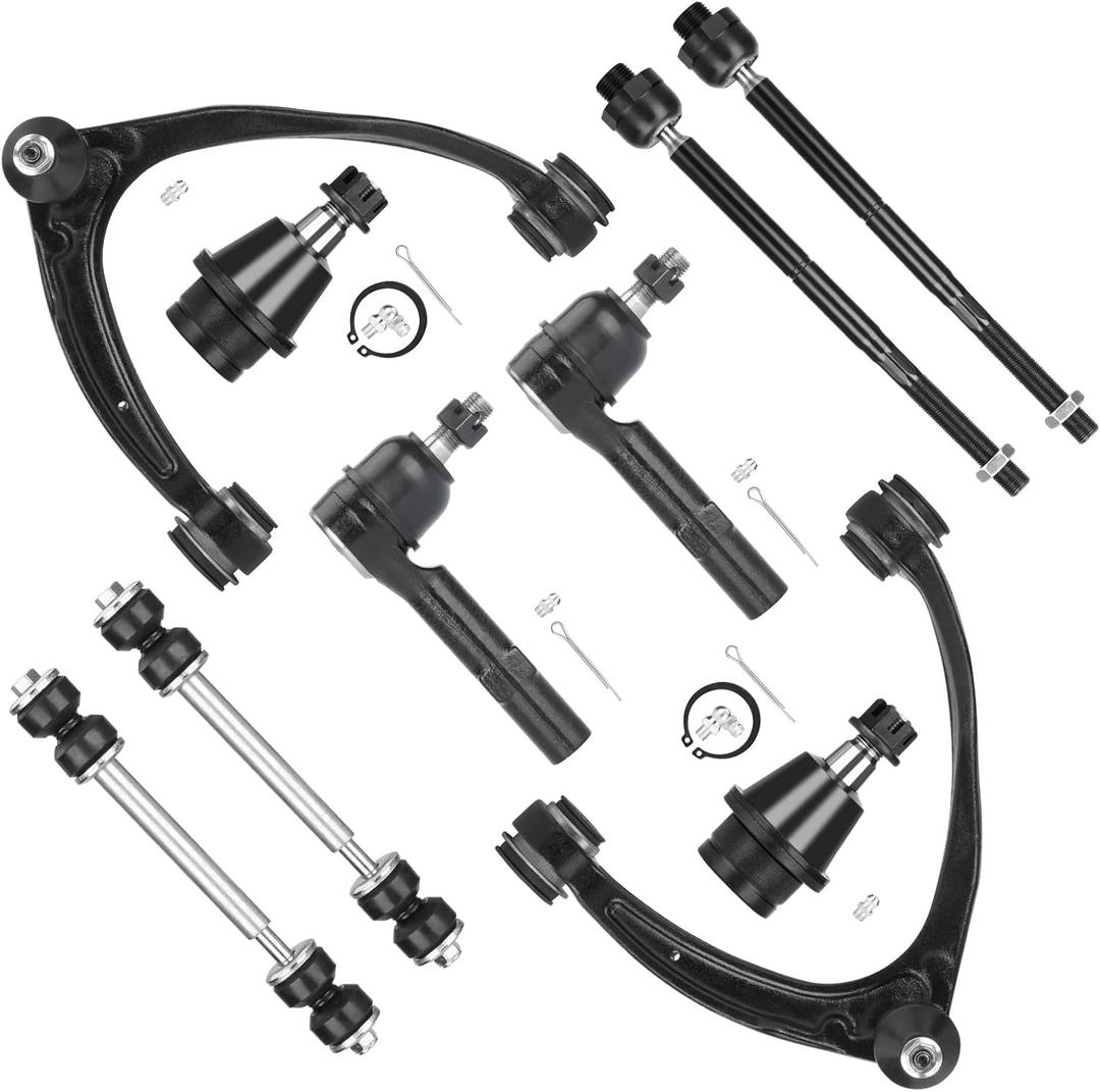 Front Upper Control Arms w/Ball Joints Tie Rods for 2007-2014 Chevy GMC Silverado Sierra Suburban 1500 Avalanche Yukon Tahoe Cadillac Escalade ESV (10pc Set)