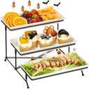 Mfacoy 3 Tier Serving Tray Set, 12" Tiered Serving Trays Platters, Reusable Serving Tray for Party, Collapsible Sturdier Stand with Stable Cross Bars, Serving Platters for Veggie, Fruit, Dessert