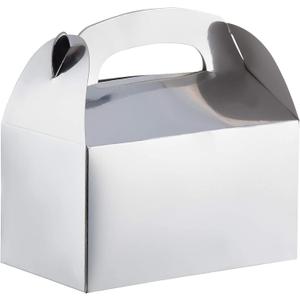 Juvale Metallic Silver Party Favor Boxes - 24-Pack Foil Gable Boxes - 6.2 x 3.6 x 3.4 In - Sturdy 300 GSM Cardstock & Easy Pop-Up - Candy & Goodie Treat Containers