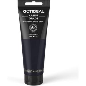 GOTIDEAL Acrylic Paint Mars Black Tubes (120ml, 4.1 oz) Non Toxic Non Fading, Rich Pigments for Painters, Adults & Kids, Ideal for Canvas Wood Clay Fabric Ceramic Craft Supplies (Mars Black)-Glossy