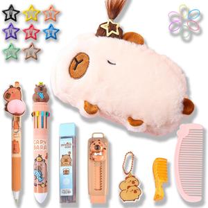 KEYDUACU Capybara Juniors Pencil Case - Large Capacity School Supplies Bag with Pencil Set and 10 Color Pencil Case (Beige)