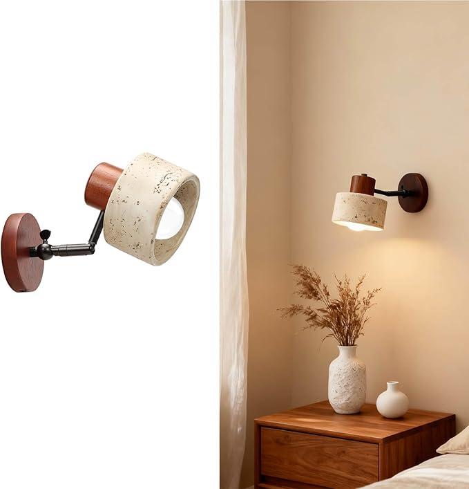 Zelipan Faux Travertine Wall Sconce, 4.7" Hardwired Wall Mounted Light, 180° Rotatable Mid Century Modern Marble Lamp for Bedroom, Bedside, Reading (E26 Bulb Not Included)